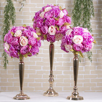 Décoration de mariage en soie artificielle Rose fleurs artificielles boule fleurs centres de table bâton de bougie en or