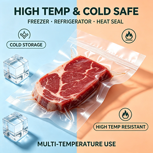 Sacs sous vide de qualité alimentaire, pochettes à trois soudures latérales en LDPE pour steak, emballage alimentaire jetable thermoscellable - Product Image 5