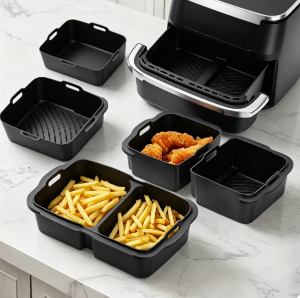 OEM Dual Zone Air Fryer Silicone Liner, 0.7mm Thick Reusable Baking Tray, Non-Stick Kitchen Cooking Accessory