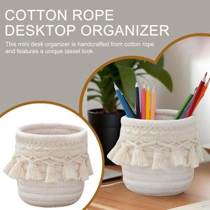 Modern Boho Woven Basket Small Cotton Rope <b>Storage</b> Bin <b>with</b> Macrame Fringe for <b>Dressing</b> <b>Table</b> Makeup Tools Home Decor - Product Image 5