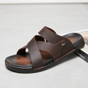 Chaussons d'été en cuir pour hommes avec semelle de haute qualité, respirants, frais, confortables, décontractés, cousus à la main, vente en gros d'usine - Product Image 2
