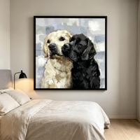 Tableau mural encadré Labrador Retriever, portrait de chien jaune et noir, cadre noir mat, décoration moderne pour appartement et condo