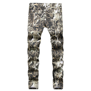 New Cotton Snake Skin Print Designer <span class=keywords><strong>Jeans</strong></span> Casual da uomo uomo Slim Fit Hip Hop Cool Streetwear Denim <span class=keywords><strong>Jeans</strong></span> da uomo Joggers Y11633 - Product Image 2