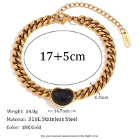 Niche Noir Agate Pêche Coeur Anneau Boucles D'oreilles En Acier Inoxydable Plaqué Or 18K Figaro Chaîne Cubaine Bracelet Collier pour Femmes