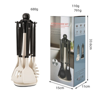 Ensemble de 7 ustensiles de cuisine en silicone résistant à la chaleur, spatule, louche, cuillère à pâtisserie, pour ustensiles de cuisine antiadhésifs, sans BPA, avec support rotatif