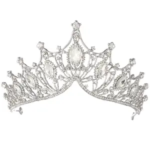 Kraliçe taç el yapımı altın düğün Tiaras ve taç gelin için kristal Rhinestone kafa Tiara gelin doğum günü saç aksesuarları