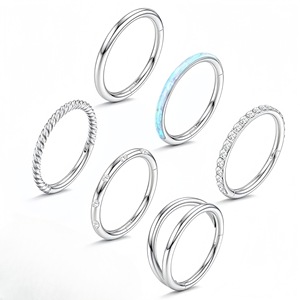 Stainless Steel Nose <b>Rings</b> 316L <b>Opal</b> Inlay Geometric Round Piercing Jewelry Gift Set 6-Pack - Product Image 1