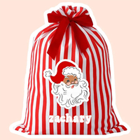 Sacs de Noël en toile rayés rose et rouge de luxe, modernes, avec nom et ruban personnalisables pour filles et garçons