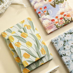 <strong>A6</strong> Fabric Aesthetic <strong>Notebook</strong>, Student Diary, Embossed 3D Cloth Cover Cute <strong>Notebook</strong> - Product Image 1