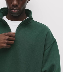 <span class=keywords><strong>Felpa</strong></span> da <span class=keywords><strong>Uomo</strong></span> con Zip a un Quarto in Cotone <span class=keywords><strong>Verde</strong></span> Scuro e Colletto Rialzato - Product Image 3