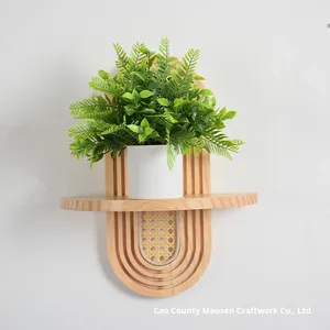 Massief houten <span class=keywords><strong>vintage</strong></span> wandplank in wabi-sabi stijl, multifunctioneel decoratief wandrek, rotan plantenbakrek voor de woonkamer - Product Image 6