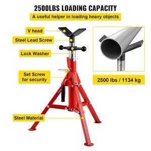 V Head <b>Pipe</b> <b>Stand</b> 1/8'-12' Capacity Adjustable Height 24'-42' 2500 lb Load Carbon Steel Body Portable Folding <b>Pipe</b> <b>Stands</b> <b>Stands</b> - Product Image 3