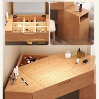 Table de toilette triangulaire en bois massif, armoire de rangement simple, bureau intégré, petite table de maquillage murale d'angle pour chambre à coucher