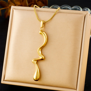 Gold Plated Irregular Twisted Pendant Stainless Steel Chain Necklace Minimalist Fashion Jewelry - Product Image 1