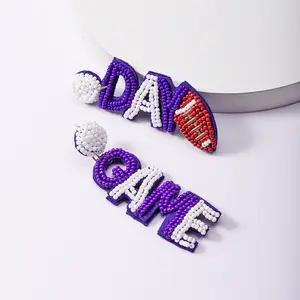 New seed bead earrings game day football earrings fashionable rice bead football earrings for women