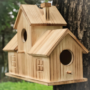 Nid d'oiseau en bois à 3 trous avec logo personnalisé - Product Image 4