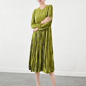 Nuovo Abito da Sera in <span class=keywords><strong>Velluto</strong></span> a Mezza Lunghezza Personalizzato per Donna, Maniche Lunghe Imbottite, Collo Plissettato, per Festa di Capodanno 2025 - Product Image 2