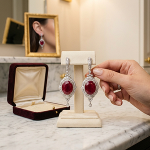 Mehrajudin Gems Russian Style Bridal Dainty Oval Shape Ruby Sterling <b>Silver</b> <b>Stud</b> <b>Earrings</b> Set Vintage Wedding Christian - Product Image 4