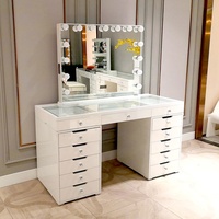 Table de maquillage éclairée par LED pour chambre à coucher et dressing, miroir Bluetooth, design moderne en bois noir, en stock aux États-Unis