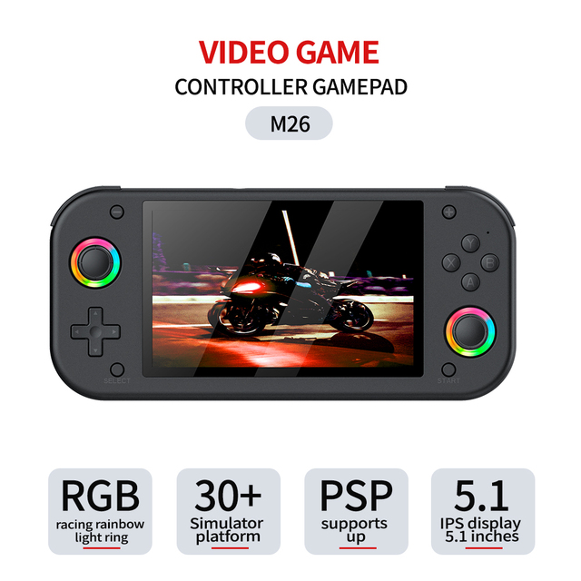 M26 Handheld Game Console 5.1Inch 64GB Linux System Classic Retro Video Game Consoles Games for PSP Players M22 M27