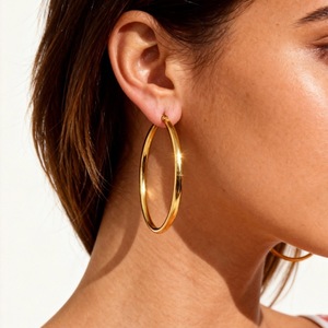 Pendientes grandes de acero inoxidable exclusivos para mujer, chapados en oro de 18K, estilo exagerado, sencillos y elegantes. - Product Image 2