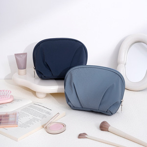 Beilian <b>Makeup</b> Bag Half Round Lightweight Portable Travel Cosmetic <b>Case</b> Gray With Light Blue - Product Image 4