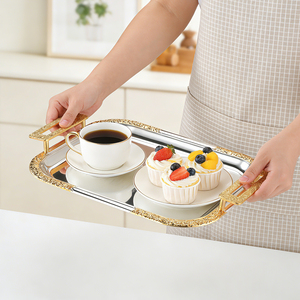 Rectangle Metal Serving Tray with <b>Gold</b> Inlay Handles Polished Glam Design for Party Dishes & Plates - Product Image 4