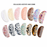 Peigne démêlant de poche en acétate de cellulose à dents larges, motif marbré, antistatique, avec logo personnalisé, pour femmes et filles - Vente en gros