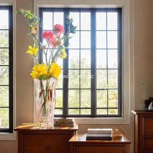 Vase de table Art Déco en bois pour fleurs, bleu transparent, 9,1 pouces de haut, décoration florale pour table de maison - Product Image 6