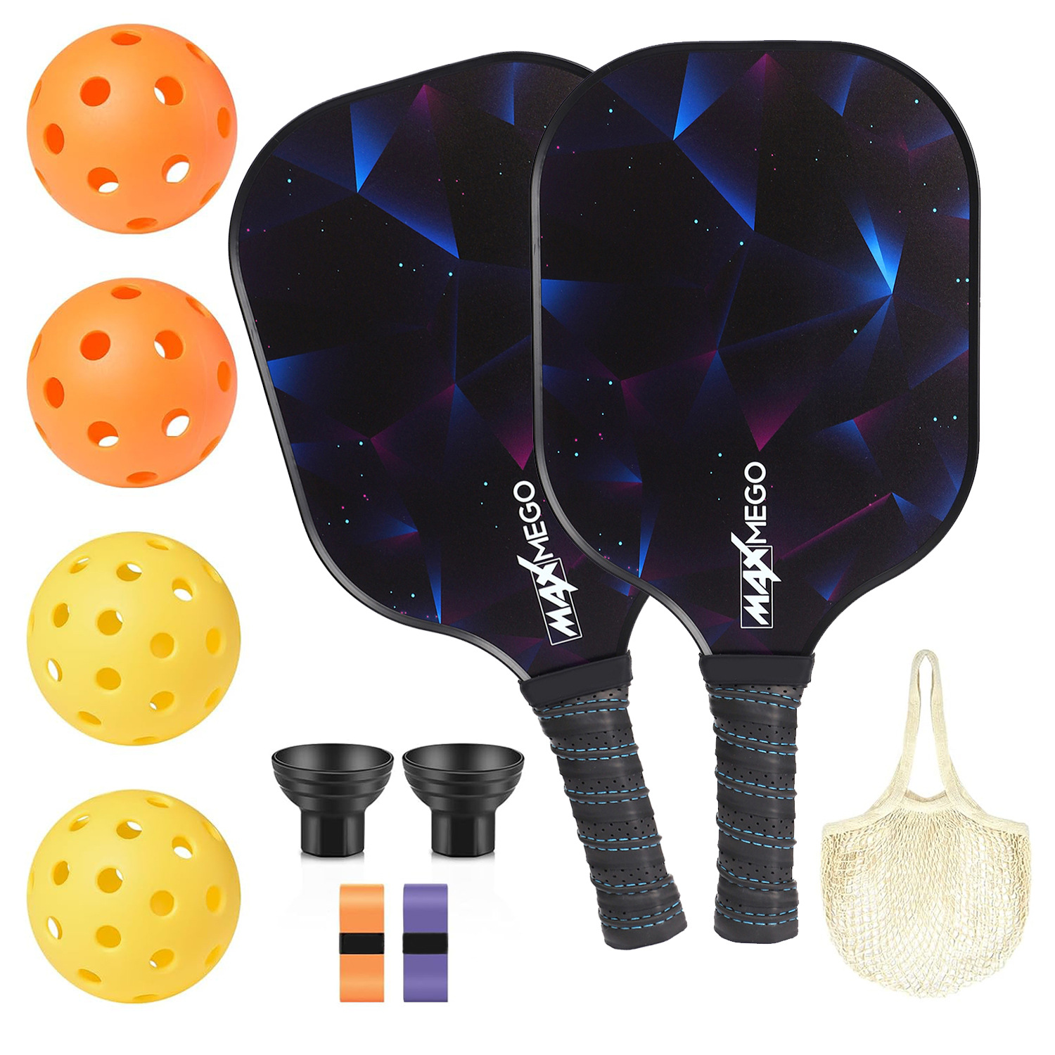 2 raquetas, 4 pelotas, 2 cintas de agarre, 2 recogepelotas, 1 bolsa de red [301]