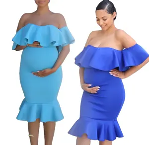 European and American women's stretch maternity skirt with ruffled collar and tail photography dress