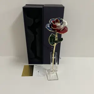 New Three color tone Golden Flower Dipped in real gold US flag Preserved rose with stander and nice box for Valentines Gift