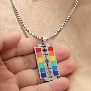<b>Titanium</b> Steel Colored Blade Pendant Men's Stainless Steel Rainbow Necklace Everyday Wear Geometric Themed Charm 280642 - Product Image 4
