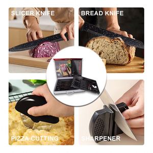 High Quality 18 Pcs <b>Kitchen</b> Knife Set Double-layer Non-stick Coating Sharp Knives Kit With Sharpener <b>Scissors</b> Pizza Cutter Tool - Product Image 5