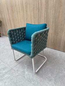 Chaise de jardin fraîche et confortable en <span class=keywords><strong>corde</strong></span> tressée turquoise et structure métallique blanche, <span class=keywords><strong>fauteuil</strong></span> individuel pour villa/terrasse/salon de B&B - Product Image 4