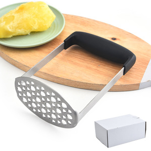 Stainless Steel Potato Masher With Black Handle Dishwasher Safe For Kitchen Use - Product Image 1