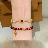 Nouveau Bracelet Rétro Chinois de Luxe 2026 avec Diamants Carrés et Ronds en Rubis, Ensemble de Bijoux Premium et Raffinés