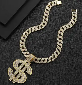 Hip Hop Cuban Jewelry Full Of Diamond Alloy Pendant Dollars Cool Gold Plated Jewelry