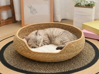 Lit pour chat en rotin tressé, couleur unie, lavable, panier pour chat, mobilier pour animaux de compagnie toutes saisons, OEM ODM