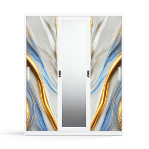 Steel Printed Almirah <b>Wardrobe</b> with <b>Mirror</b> and <b>Sliding</b> Doors 1500mm for Indonesia Philippines - Product Image 2