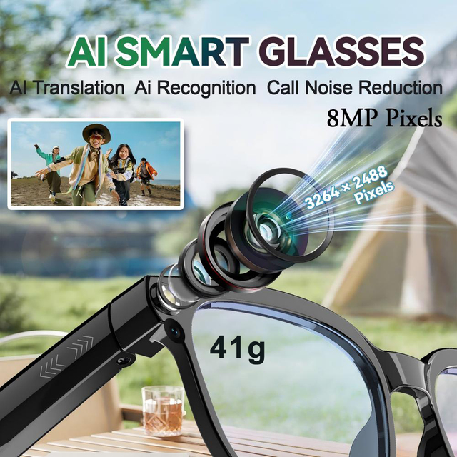 AI Smart Glasses with 8MP Camera & Translation Optical Lenses 290mAh Battery OEM Supported Smart Image Recognition