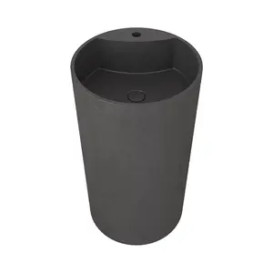 Lavabo de pedestal de poste de baño DASEN, lavabo independiente de cilindro de hormigón montado en el suelo circular negro