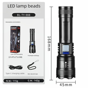 مصباح يدوي LED قابل لإعادة الشحن فائق السطوع من سبائك الألومنيوم بقوة 1200 لومن، مقاوم للماء بتصنيف IP66، إضاءة طوارئ محمولة للاستخدام الخارجي - Product Image 3