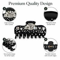 Pince à cheveux en acétate durable avec strass, antidérapante, à forte adhérence, en cristal noir scintillant, haute brillance, pour usage quotidien et mode