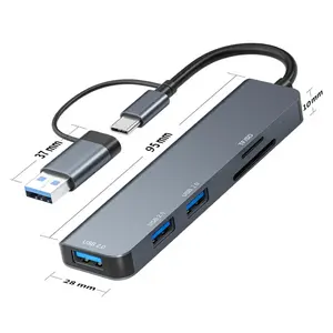 USB 도킹 스테이션 5 1 USB 2/3.0 고속 알루미늄 합금 Type-C 허브 어댑터 2 커넥터 TF 카드 리더 USB 2.0 인터페이스