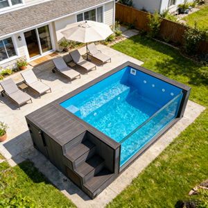 Piscina Familiar de Fibra de Vidrio Resistente a los Rayos UV, Piscina Elevada con Ventana Acrílica, Capacidad Personalizada para Uso Doméstico - Product Image 2