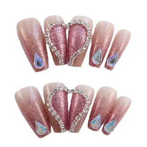 Fashion Artificial Fingernails Hot Girl Fake Nails Rhinestones Full Cover Press On Nail Tips Ballet T Shape Nails Art Patch