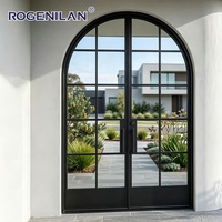 Puertas Batientes Dobles de Aluminio Ultra Estrechas Impermeables Rogenilan, Puerta Exterior de Cristal Simple para Casas