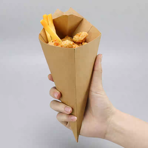 Conos de Papel Resistentes al Aceite, Desechables, de Papel Kraft, para Empacar Alimentos, Porta Papas Fritas, Reciclables - Product Image 1