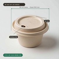 Couvre-gobelet jetable en pulpe moulée de 80 mm avec trou de boisson et aération pour gobelet à boisson froide de 8 oz en bagasse de canne à sucre pour café